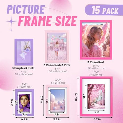 15 Pack Collage Picture Frames Wall Decor Gallery Wall Picture Frame Set for Mounting or Tabletop Display, Multi Sizes with Three 8x10, Six 5x7, Six 4x6