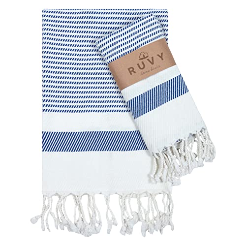 Ruvy Home Basics Turkish Hand Towels for Bathroom Set of 2 | 18"x40", Cotton | Decorative Towel for Bathroom, Kitchen, Dishcloth, Tea, Yoga, Face, Gym - Navy - color: Navy, size: Modern - 2 Pack