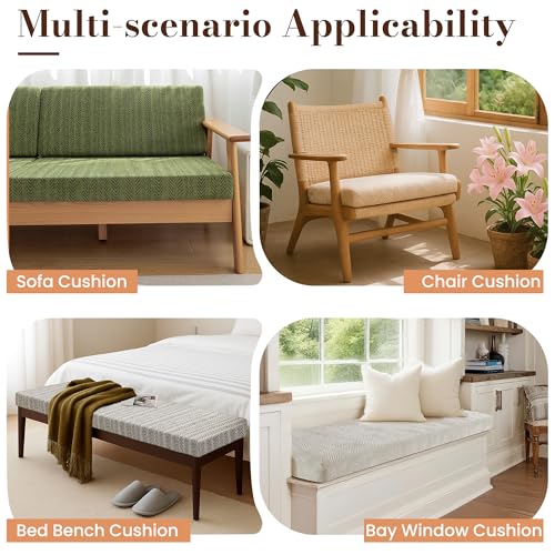 Custom Bay Window Cushions, Window Seat Cushions for Indoor Furniture, Breakfast Nook, Mudroom, Banquette Bench Cushion, Simple and Stylish Herringbone Fabric, Non-Slip & Removable, Pipe Design - color: [Cotton-linen] - Ivory White
