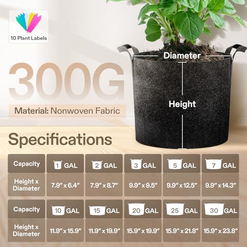 VIVOSUN 5-Pack 1 Gallon Plant Grow Bags Fabric Pots with Handles | 300G Thickened Nonwoven Fabric, Excellent Drainage, Healthy Root Growth, BPA-Free, Reusable - color: Black, size: 1 Gallon