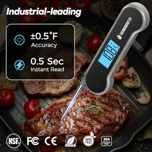 0.5 Sec Instant Read Meat Thermometer Digital for Cooking, Grey | NIST ±0.5℉ Precision Food Thermometer, Kitchen Gadgets for Oven Grill Candy BBQ Accessories, Gifts for Him Dad Men Birthday - color: Grey
