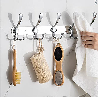 GlazieVault Coat Rack Wall Mount - Stainless Steel Coat Hooks (2 Pack) - Heavy Duty Wall Hooks for Clothes & Accessories (Silver Tri) - style: Silver Tri