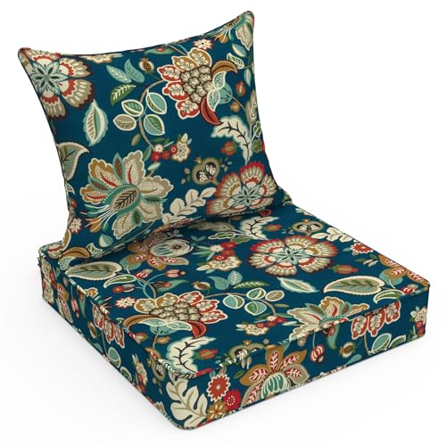 LVTXIII Outdoor Deep Seat Cushion 22"x22"x4" Patio Seat and Back Cushion Set Seasonal Chair Cushion for Dining Arm Chairs, Wicker Chairs and Garden Furniture Decoration, Peacock Blue - color: Peacock Blue, size: 22x22x4