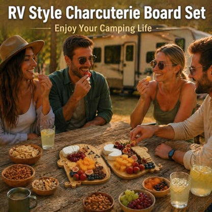 Foldable RV Charcuterie Board Set - Bamboo Cutting Board & Serving Tray | House Warming Gifts New Home, Happy Camper Decor - Birthday, Wedding, Bridal Shower Gifts for Women & Couples