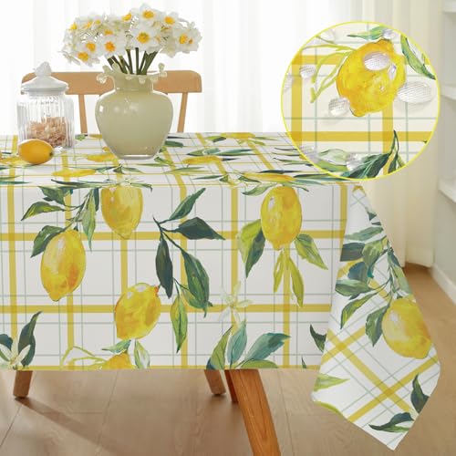 SASTYBALE Summer Lemon Tablecloth, Yellow Buffalo Plaid, 52" x 70" | Rectangle, Washable, Water Resistant, Vintage Pattern, Indoor & Outdoor Use - color: Lemon #3, size: 70" x 52" (Rectangular)