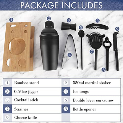 JNWINOG Cocktail Shaker Set Stainless Steel Bartending Kit 18.6oz Cocktail Bar Set Cocktail Mix Drink Making Kit Professional Bar and Home Drink Bar Tools for Bartender (Matte Black, 9Pcs) - color: Matte Black, size: 9Pcs