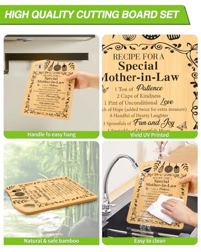 Mother in Law Birthday Gift, Gifts for Mother in Law Cutting Board | Mothers Day Christmas Gift for Mother in Law, Recipe for A Special Mother in Law Gifts, Bamboo Cutting Board with Spoon - color: Mother in Law