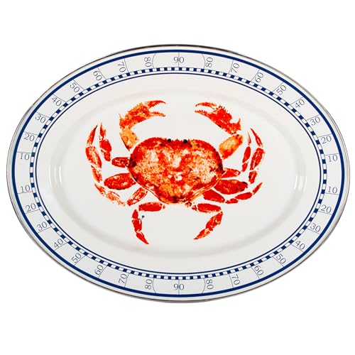Golden Rabbit Enamelware Oval Platter, 12 x 16in, Crab House - color: Crab House