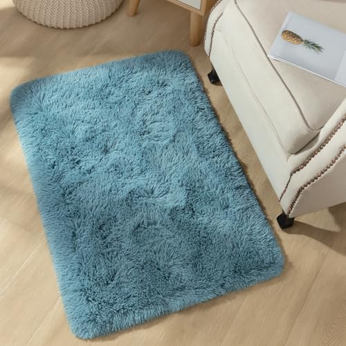 YJ.GWL Area Rugs for Bedroom, 2x3 Door Mat Washable Small Teal Bedside Rug,Fluffy Shaggy Entryway Rugs for Living Room, Shag Indoor Floor Carpet for Kids Boy and Girls, Home Decor Aesthetic - color: Turquoise Green, size: 2' x 3' (Rectangular)