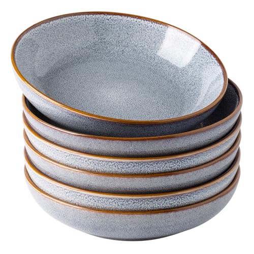 AmorArc 8.5’’ Ceramic Pasta Bowls Set of 6, 36oz Large Stoneware Bowls Set | Large Dinner Serving Bowls Set, Wide Bowl Plate for Pasta,Salad, Soup, Microwave Safe, Reactive Glaze-Blue - color: Reactive Blue, size: Set of 6
