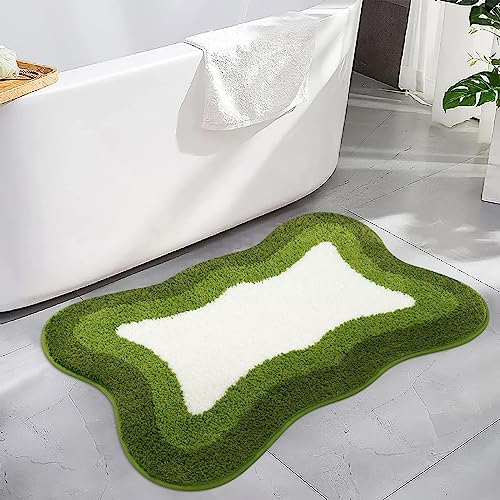 HAOCOO Bath Mats for Bathroom Non Slip, 18x25 inch Green Gradient Irregular Shape Cute Bath Mat, Microfiber Washable Absorbent Carpet Floor Mats for Bathroom Indoor Door Mat Sink Tub Shower - color: Green, size: 18x25 inch (Irregular)