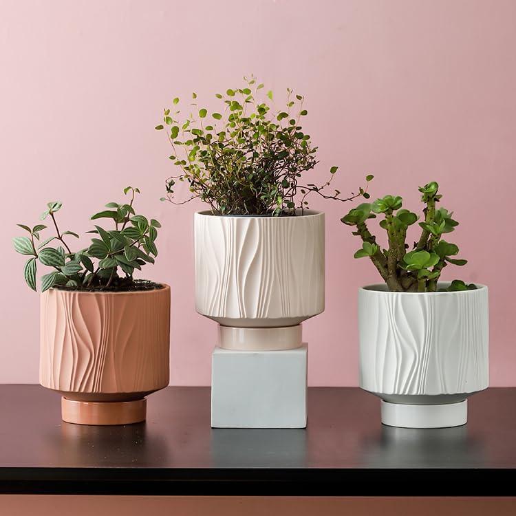 UBEE Ceramic Plant Pots for Indoor Plant, 5.5 inch Succulent Pot with Drainage Hole and Saucer, Flower Pot for Garden Home Desktop Office, Terracotta - color: Terracotta