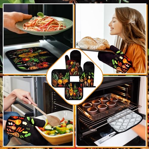 Teenyyou 8 Pcs Colorful Spices Kitchen Towels Pot Holders and Oven Mitt Set 4 Cooking Herb Dish Towels 2 Rustic Absorbent Square Potholders 2 Heat Resistant Glove for Cooking Baking Home Gifting - style: Colorful Spices