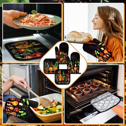 Teenyyou 8 Pcs Colorful Spices Kitchen Towels Pot Holders and Oven Mitt Set 4 Cooking Herb Dish Towels 2 Rustic Absorbent Square Potholders 2 Heat Resistant Glove for Cooking Baking Home Gifting - style: Colorful Spices