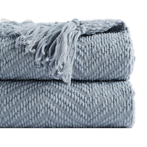 BATTILO HOME Blue Grey Throw Blanket for Couch, Knit Throw Blanket, 50"x60" | Super Soft Dusty Blue Throw Blanket with Tassels, Knit Blanket for Bed,Sofa and Living Room - color: Bluish Grey, size: 50"x60"