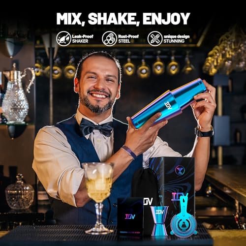 IOV Boston Cocktail Shaker Bar Set, Bartender Kit Drink Mixer Set with 18 oz & 28 oz Boston Shakers, Hawthorne Strainer, Double Jigger, Bar Tool Kit and Recipe Booklet - Rainbow - color: 3 Pcs - Rainbow