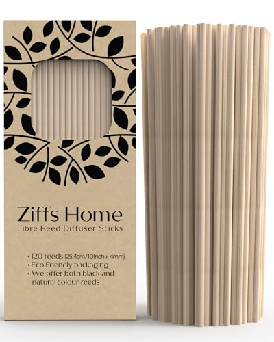 Ziffs Home® 120pcs Natural Fibre Reed Diffuser Sticks - 25.4cm/10in x 4mm/0.16in - Thick Reeds Sticks - Fibre Reeds for Diffusers - color: Natural - 10 Inch - 25.4cm