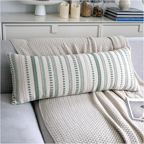 Cethom Sage Green Boho Lumbar Pillow Covers 14x36 Long, Stripe Textured Decorative Couch Pillow Cases for Bed, Sofa, Living Room, Bedroom, Farmhouse Home Accent Cushion Covers, Pack of 1 - color: Sage Green, size: 36" x 14" (Pack of 1)