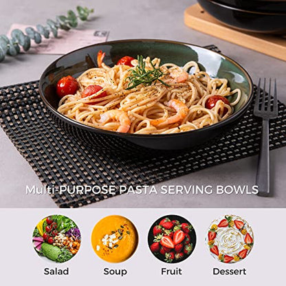 LERATIO 9.0" Ceramic Pasta Bowls Set of 6,38oz Large Stoneware Bowls Set | Reactive Glaze Serving Bowls Set,Wide Bowl for Pasta,Salad,Fruit & Noodles,Housewarming & Wedding Gift-Green - color: Green, size: Set of 6