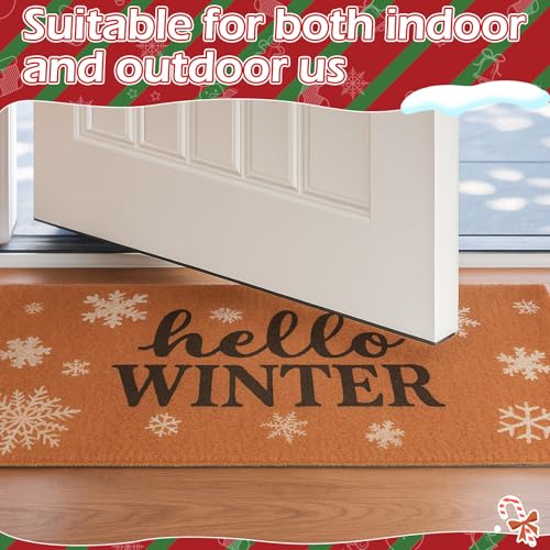 Tinideya Christmas Welcome Front Doormat, Xmas Non Slip Outdoor Mat Rug with Christmas Snowflake Decoration Pattern for Farmhouse Home Entrance Decor Yard Floor Patio, 17 x 30 Inches(Hello Winter) - style: Hello Winter
