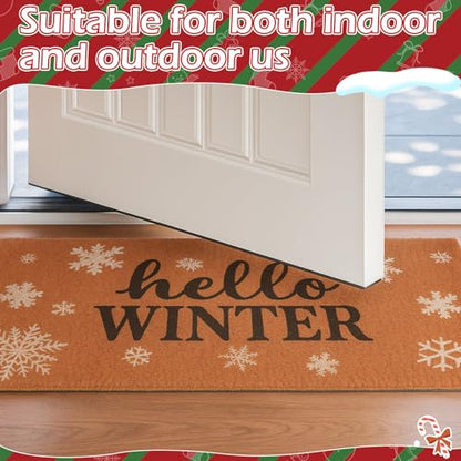 Tinideya Christmas Welcome Front Doormat, Xmas Non Slip Outdoor Mat Rug with Christmas Snowflake Decoration Pattern for Farmhouse Home Entrance Decor Yard Floor Patio, 17 x 30 Inches(Hello Winter) - style: Hello Winter