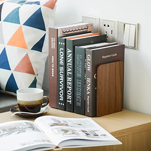 Large Bookend Hold Heavy Books-7x4x5in 2 Pack Non-Skid Wood Bookends Walnut | Heavy-duty wooden bookends Heavy-duty design holds heavy books, Non-skid base keeps books upright on desk/shelf. - color: Walnut-s-2pair