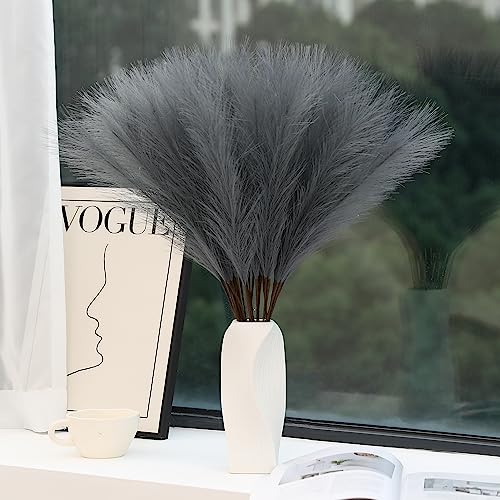 Wertuirk 60pcs Grey Pampas Grass Decor - 24 Inch Long Faux Pampas Grass | Artificial Pampas Feather for Vase Filler, Wedding, Party, Office and Home Decor (Grey) - color: Grey, size: 60 Pieces