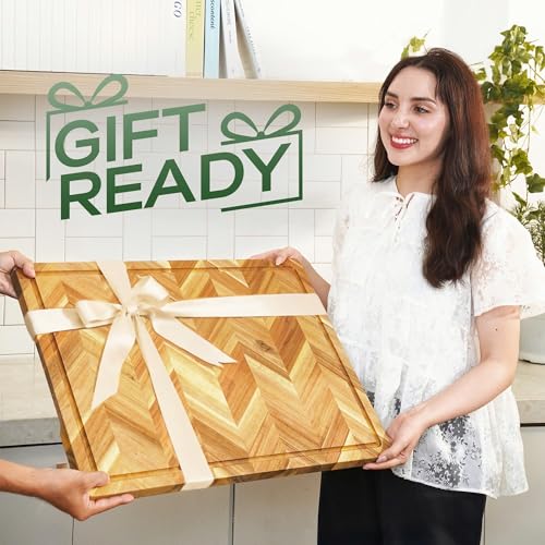 Howizz Solid Acacia Wood 24"x18" Extra Large Cutting Board, 1" Thickness Herringbone Chevron Acacia Grazing Board Large Charcuterie Serving Board, Non Toxic Natural Wood, Thick Wooden Chopping Boards - color: Premium Herringbone, size: 24"L x 18"W