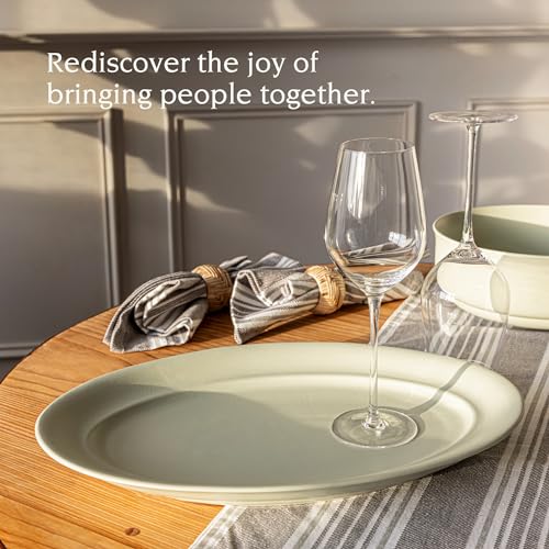 over&back Rim Stoneware Serving Platter - Elegant 1-Piece Oval Serving Platter to Complete Your Kitchen Set - 16" L x 10.8" W Semi-Matte Sage - color: Green