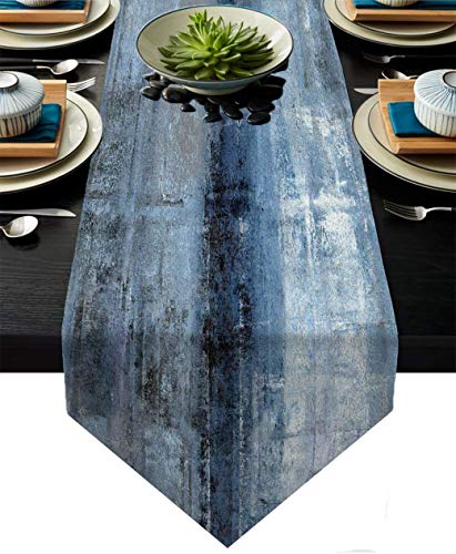 Blue and Grey Table Runner,Abstract Modern Art Burlap Table Runners for Table Dresser Runner Farmhouse Style for Dinner Party Holidays Home Decoration (Blue Grey, 13"x 71") - color: Blue Grey, size: 13"x 71"