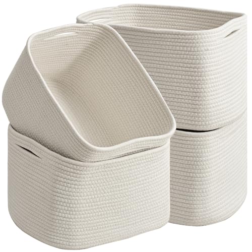 ICERZCZ Woven Cotton Rope Storage Baskets for Organizing & Shelves, Organization Bins for Dog Toys, Clothes, Books, Nursery Organizer, 15"x11"x9", Off White (4 Packs) - color: Off White
