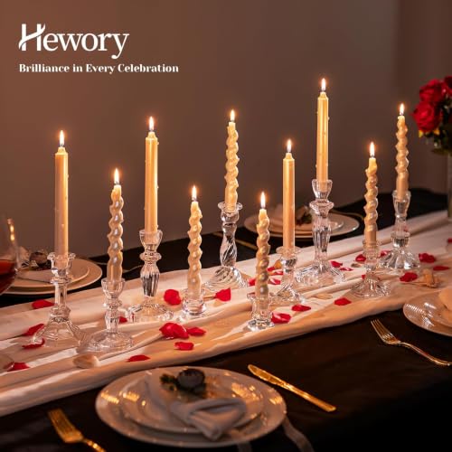 Hewory Crystal Taper Candle Holders: 10PCS Clear Glass Candlestick Holders | For 0.86" Taper Candles, Candle Sticks Holder Decor for Wedding Table Centerpiece Bridal Baby Showers Christmas Decorations