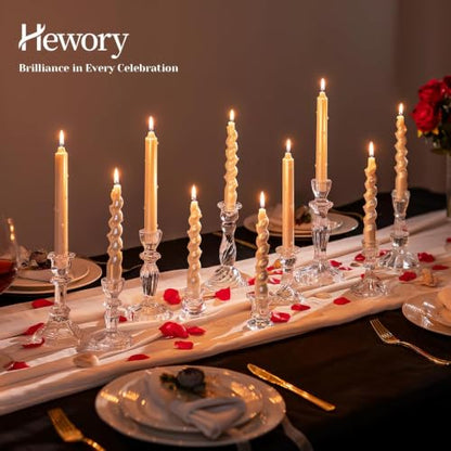 Hewory Crystal Taper Candle Holders: 10PCS Clear Glass Candlestick Holders | For 0.86" Taper Candles, Candle Sticks Holder Decor for Wedding Table Centerpiece Bridal Baby Showers Christmas Decorations
