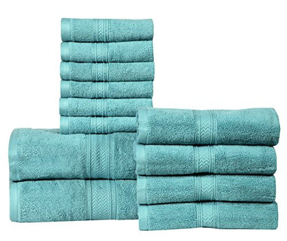 Hillfair 12-Piece Super Soft Cotton Bath Towels - 600 GSM - Hotel Spa Set: 2 Bath, 4 Hand, 6 Washcloths - Absorbent - Aqua - color: Sea Green, size: 12 Piece Towel Set