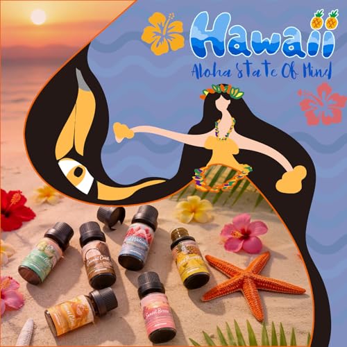 ARVIDSSON Hawaii Fragrance Oil Set, Summer Essential Oils for Diffuser, Tropical Scent Oils - Sunset Breeze, Coconut Coast, Gild Pineapple, Tropical Citrus, Iced Watermelon, Tanderine Mojito - color: Pink