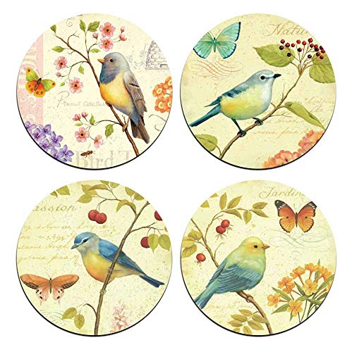 Bird and Butterfly Round Coaster Set - Made of Recycled Rubber - Set of 4 - color: Bird and Butterfly