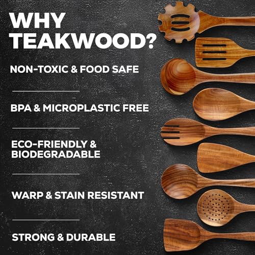 Zulay Kitchen 30-Piece Teak Wooden Utensils - Natural Teak Cooking Utensils with Premium Gift Box - Non-Stick Wooden Spoons - Kitchen Gift Set - Comfortable Grip - size: 30 Piece | Gift Box