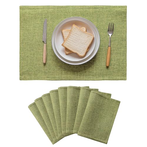 Home Brilliant Green Placemats Set of 8 Washable Place Mats Linen Placemats Heat Resistant Table Mats for Wooden Table Indoor Outdoor Summer Decor, Lime Green - color: Lime Green, size: Placemats 13" x 19", Set of 8