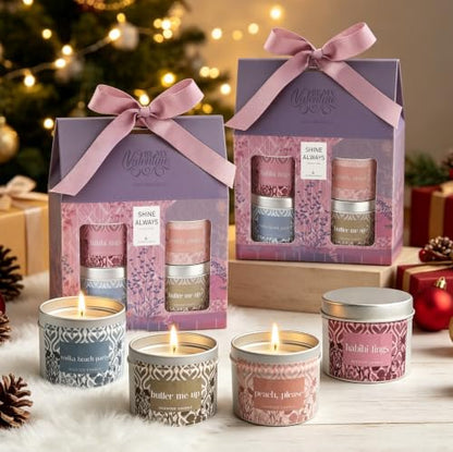 Scented Candles for Women, 4 Pcs Aromatherapy Candles with Natural Soy Wax | Candle Gift Set Long-Lasting Burn, Festive Fragrances for Christmas, Thanksgiving, Birthday & Holiday