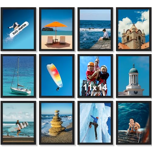 Vittanly 11x14 Picture Frames Set of 12 for Wall Mounting, Black | Display Pictures 8x10 with Mat or 11x14 without Mat, Engineered Wood with Shatter Resistant Plexiglass, Gallery Photo Frames - color: Black, size: 11x14