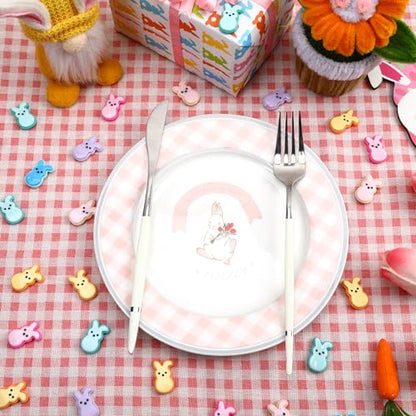 JUNEBRUSHS Easter Decorations, 50 Pcs Tiny Easter Rabbits Resin Rabbits Flat Easter Rabbits Mini Rabbit Figurines Easter Egg Fillers for Easter Crafts Home Table Decor - style: Easter Style