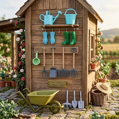 1:12 Scale Miniature Dollhouse Garden Tools Set | Mini Plastic Gardening Kit, Shovel, Rake, Hoe & Watering Can, Fairy Garden, Micro Landscape & DIY Craft Decoration