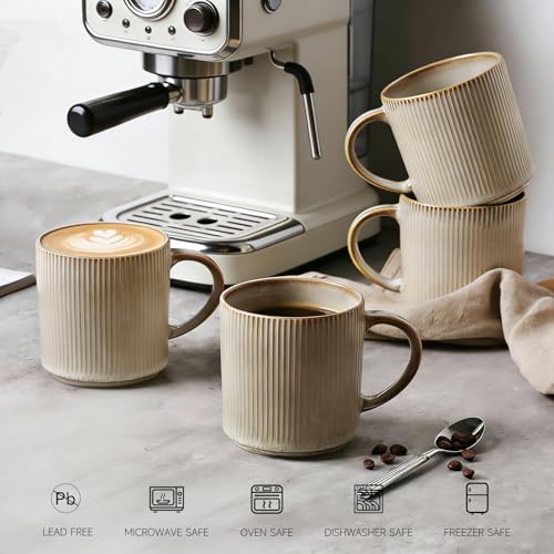 MONITO Coffee Mugs Set of 6,16 oz Ceramic Coffee Cups with Large Handles | Stoneware Mugs Set Suitable for Lattes,Hot tea,Cappuccinos,Mochas and Cocoa,Microwave & Dishwasher Safe,Bonbon Beige - color: Bonbon Beige, size: 6PCS