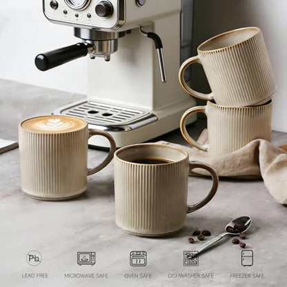MONITO Coffee Mugs Set of 6,16 oz Ceramic Coffee Cups with Large Handles | Stoneware Mugs Set Suitable for Lattes,Hot tea,Cappuccinos,Mochas and Cocoa,Microwave & Dishwasher Safe,Bonbon Beige - color: Bonbon Beige, size: 6PCS