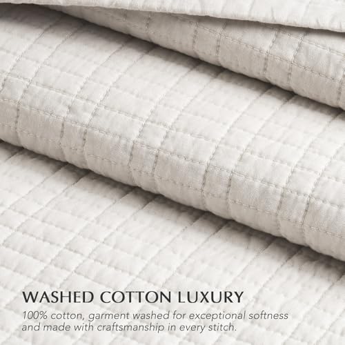 100% Cotton Modern Grid Stitch Quilt Set, King Size, Bright White | Pre-Washed Cotton Coverlet Bedspread, Oversized Lightweight 3-Piece Bedding Set for All Season, with 2 Pillow Shams - color: Bright White, size: King (110" X 94")