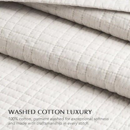 100% Cotton Modern Grid Stitch Quilt Set, King Size, Bright White | Pre-Washed Cotton Coverlet Bedspread, Oversized Lightweight 3-Piece Bedding Set for All Season, with 2 Pillow Shams - color: Bright White, size: King (110" X 94")