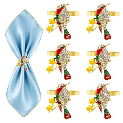 Hummingbird Napkin Rings Set of 6 Sparkly Rhinestone Bird Napkin Holder for Spring Party Garden Wedding Baby Shower Decor,Elegant Dining Table Setting for Holiday Gathering & Family Dinner - style: Red