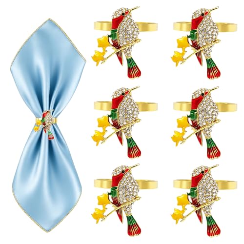 Hummingbird Napkin Rings Set of 6 Sparkly Rhinestone Bird Napkin Holder for Spring Party Garden Wedding Baby Shower Decor,Elegant Dining Table Setting for Holiday Gathering & Family Dinner - style: Red