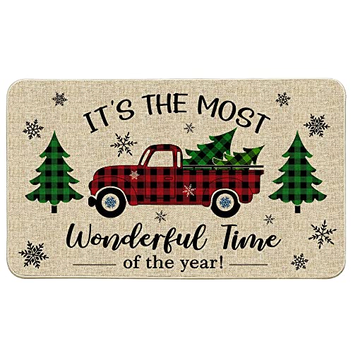 Hexagram Christmas Door Mat 17x29 Inch, Truck Doormat Outdoor | Welcome Rug Mats Outdoor for Front Door Decorations Indoor, Winter Home Decor - color: Christmas Truck