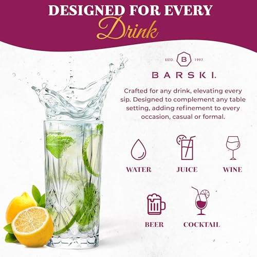 Barski Highball Glass - Drinking Glasses - Set of 4 - Hiball Tumblers - Glass Crystal Tumbler - for Water, Juice, Beer, Mixed Cocktails, Mojito Glass, Tom Collins Bar Glassware, 12 oz, Made in Europe - size: Set of 4 Highball 12 oz.
